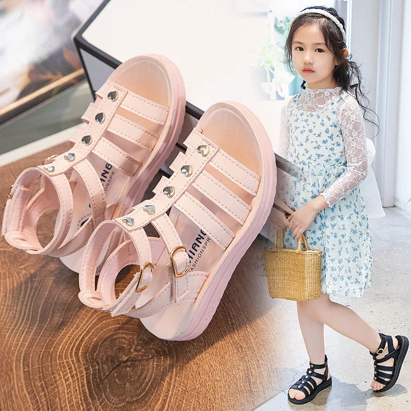 

Hot Sell Summer Fashion Children Roman Boots High-top Girls Kids Gladiator Sandals Soft Bottom Casual Flats Princess Beach Shoes