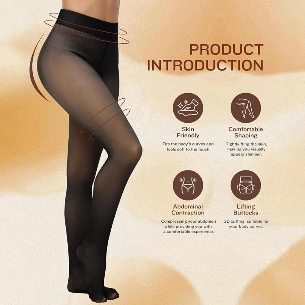 Thermo-Strumpfhose mit einer Naht, gefüttert mit Fleece, warme, durchscheinende Strumpfhose, die wie eine dünne, transparente Thermo-Strumpfhose wirkt, dicke Thermo-Strumpfhose, Leggings für kaltes Wetter. – Detail 3