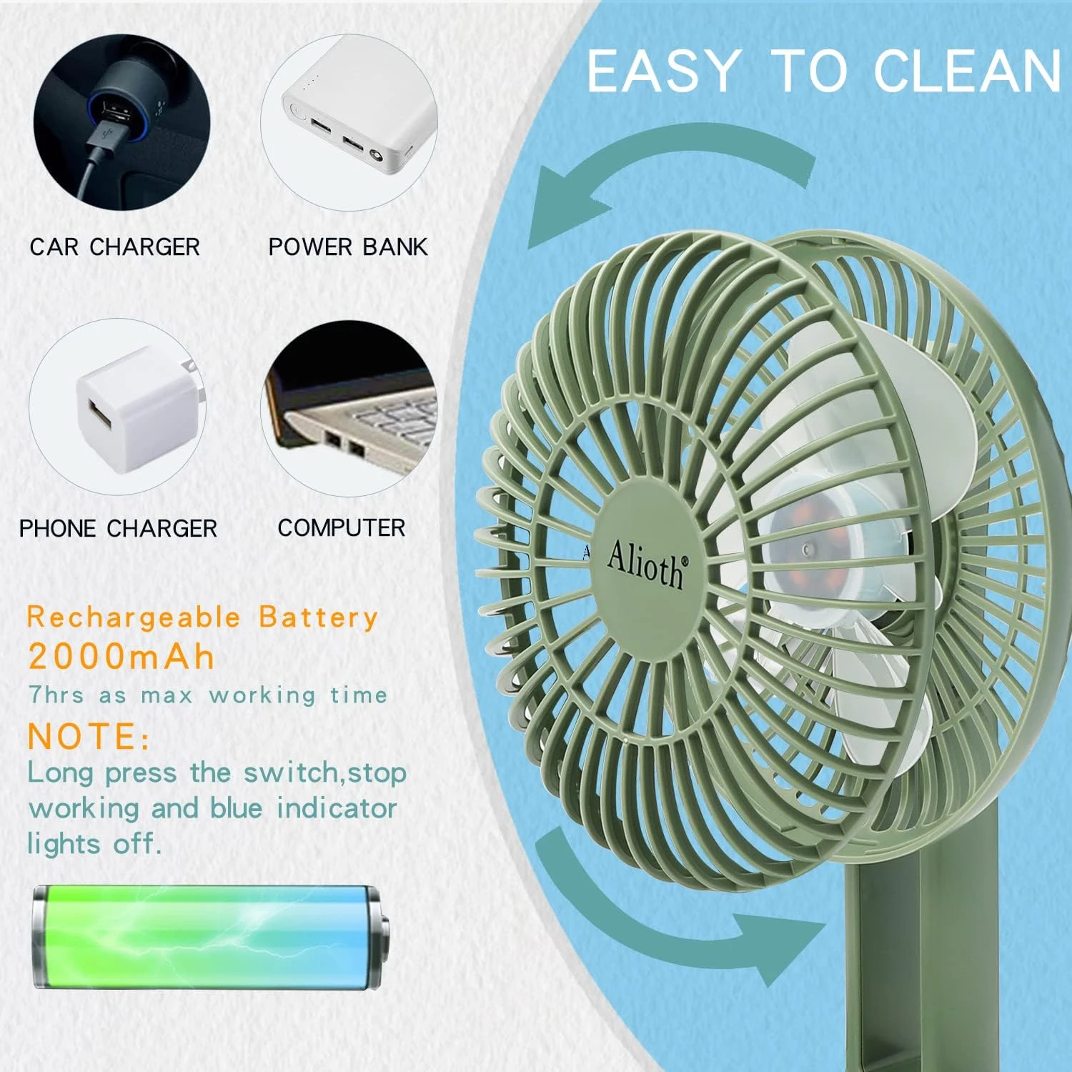 พัดลมตั้งโต๊ะแบบสั่นแบบชาร์จไฟขนาดเล็กที่มีประสิทธิภาพ กะทัดรัด พกพาได้ ปรับความเร็วได้ - พัดลมส่วนตัวแบบมือถือขนาดเล็ก - Conve