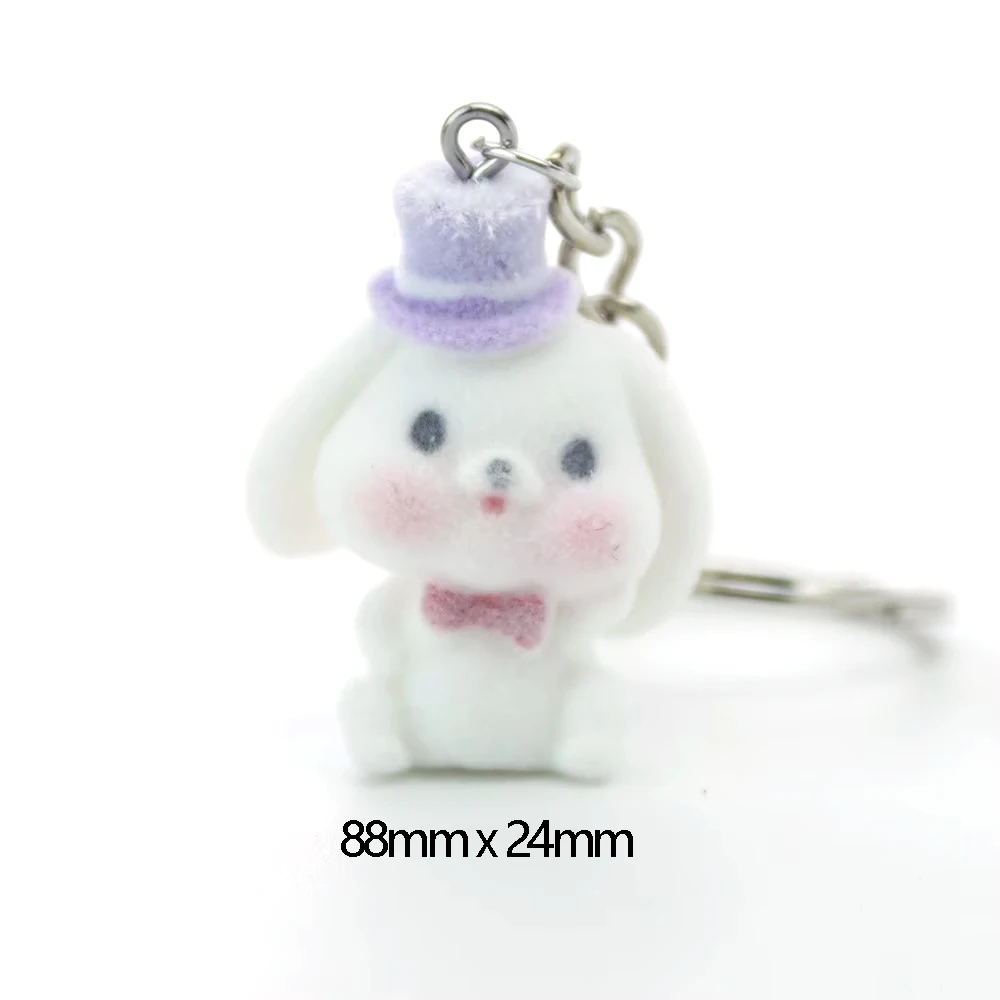 15PCS 3D Resin Flocking Bunny Keychain Rabbit Plush Dolls Key chain  for Bags Charms Decoration Gift DIY Handicrafts Wholesale