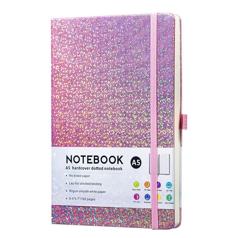 Luksusowy notatnik A5 PU skóra w twardej oprawie notatnik w kropki biznesowy notatnik biurowy z bandażową wkładką na długopis Flashy Diary Notebook