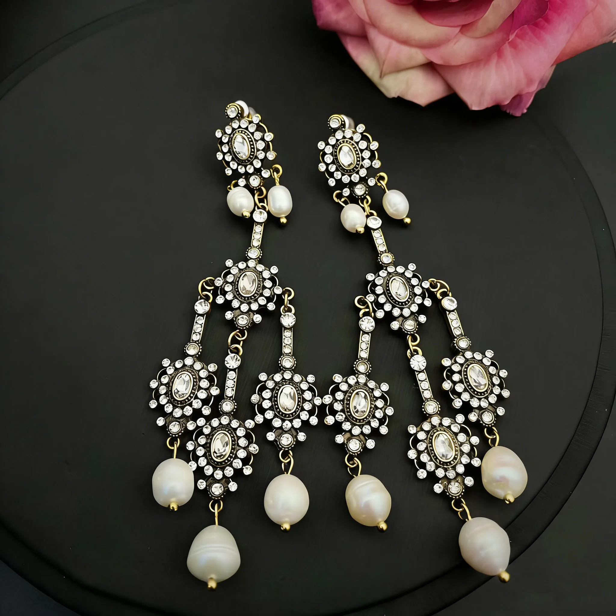 Vintage Baroque Pearl Tassel Earrings Silver Posts Long High-End Dangles Jewelry Clothing Accessory Birthday Gifts for Women