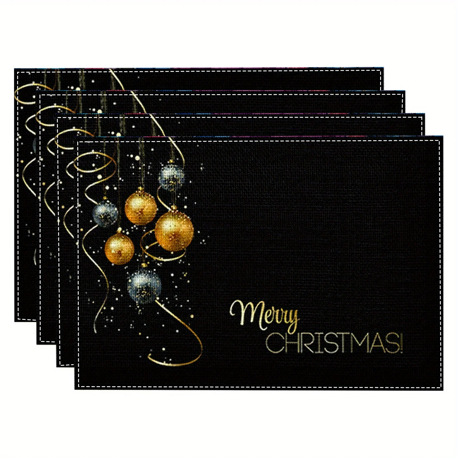 VIKAMA 4/6/8/10PC Black Gold Christmas Ball Meal Mat Gold Silver Christmas Anti Heat Mat Table Christmas Party Theme Decoration