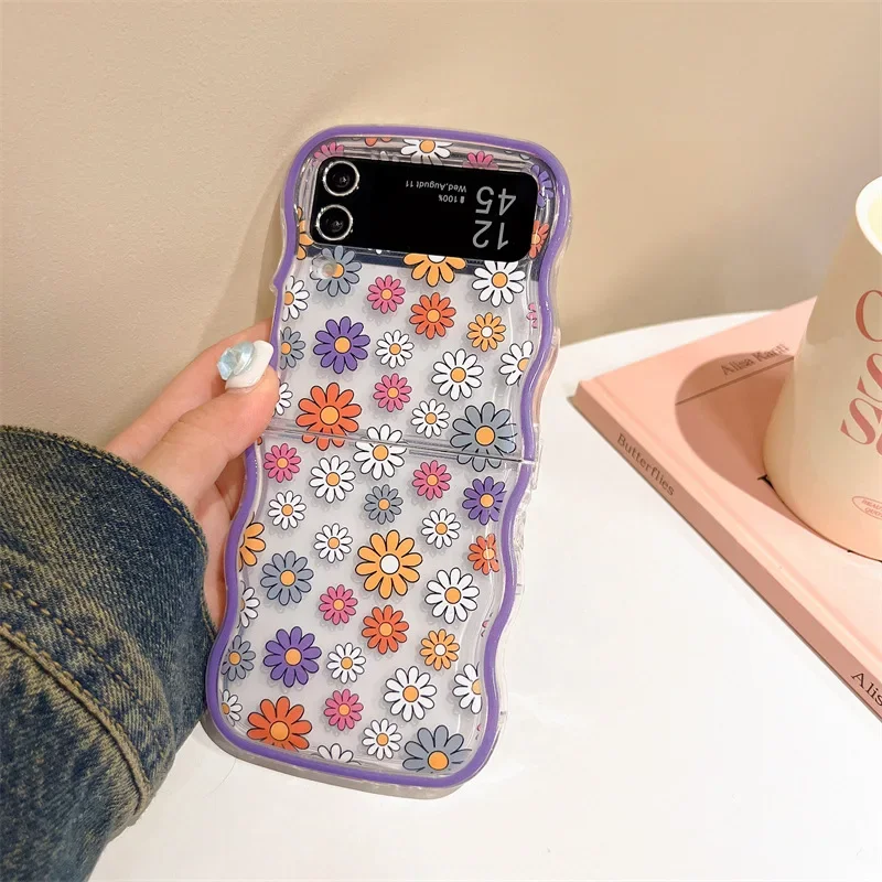 Funda de teléfono con cordón de flores para Samsung Galaxy Z Flip 6 5 4 3, funda trasera protectora para ZFlip4 ZFlip5 ZFlip6