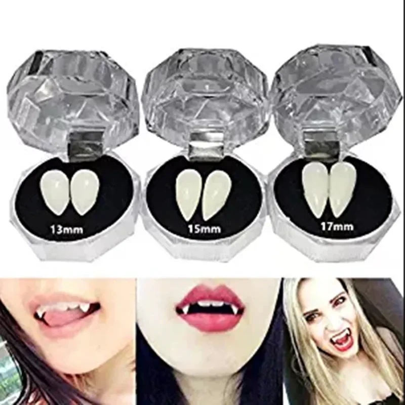 مصاص دماء الأسنان الأنياب أطقم الأسنان الدعائم هالوين تأثيري الدعائم الأنياب كاذبة مع الغراء الصلب تجهيزات حفلة الهالوين إرسال عصا الغراء