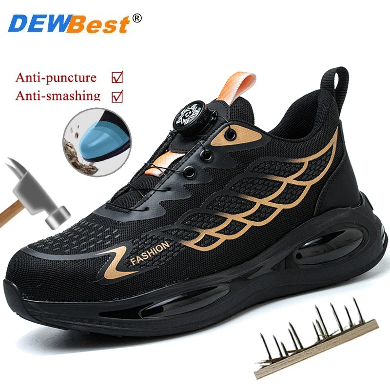 

New men's light soft breathable shoes rotating buttons anti-smash anti-puncture anti-skid EVA outsole work safety shoes for men