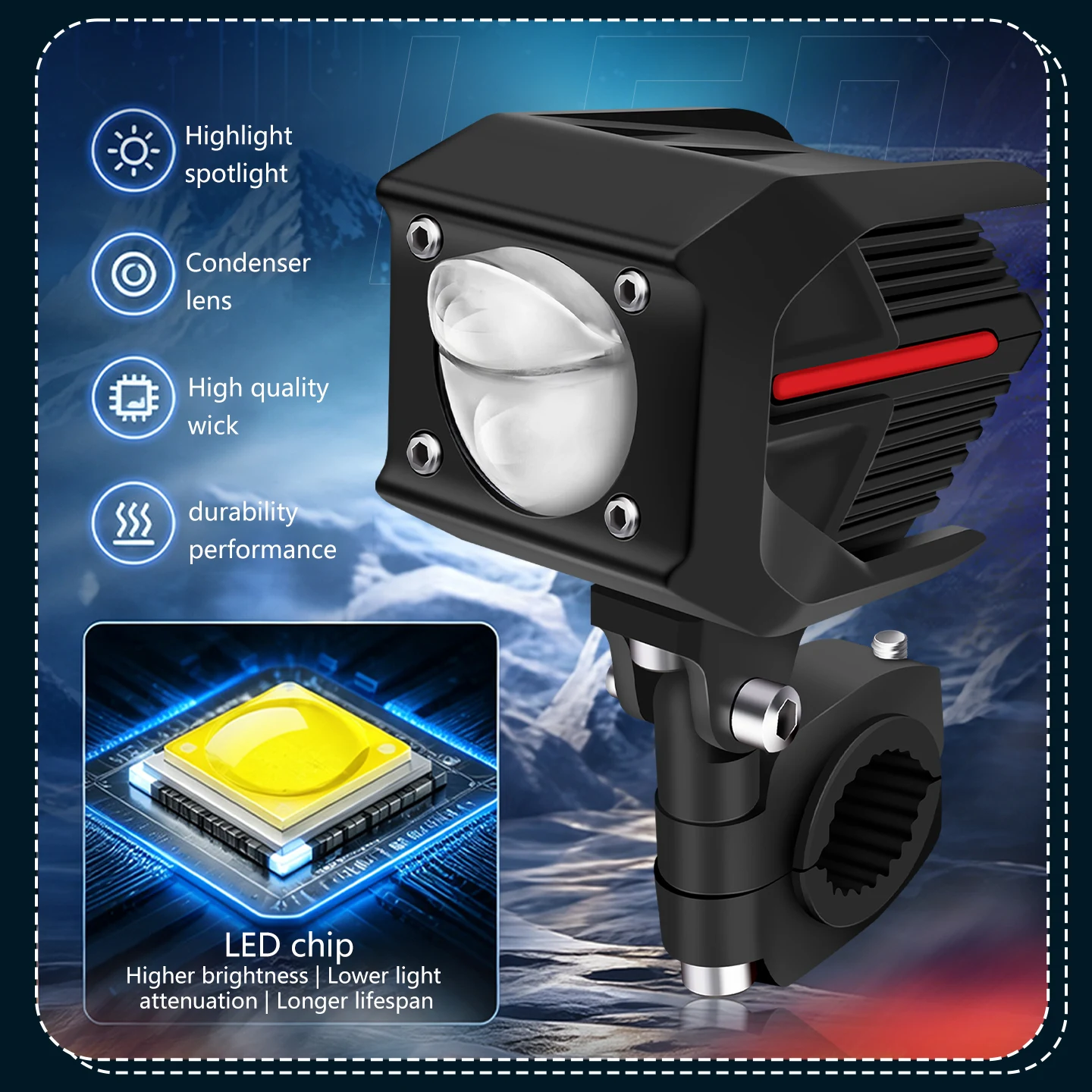Motorcycle Driving Fog Lamps  White Led Spotlight 90W 6000K Working Driving Lights For Car ATV Truck Dirt Bike SUV UTV 12V 24V