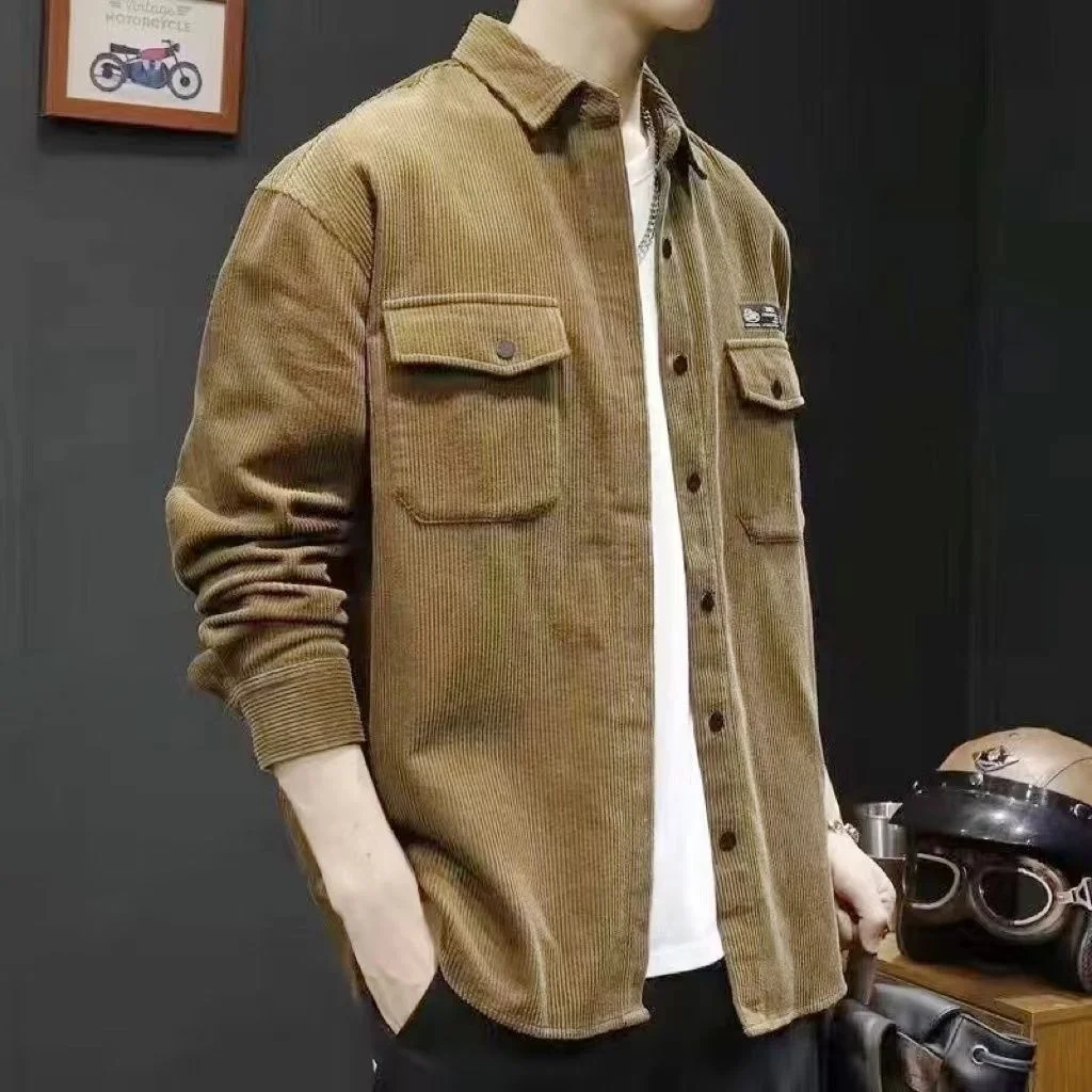 Thickened Corduroy Jacket with Casual Turtle Neck for Men in Spring and Autumn