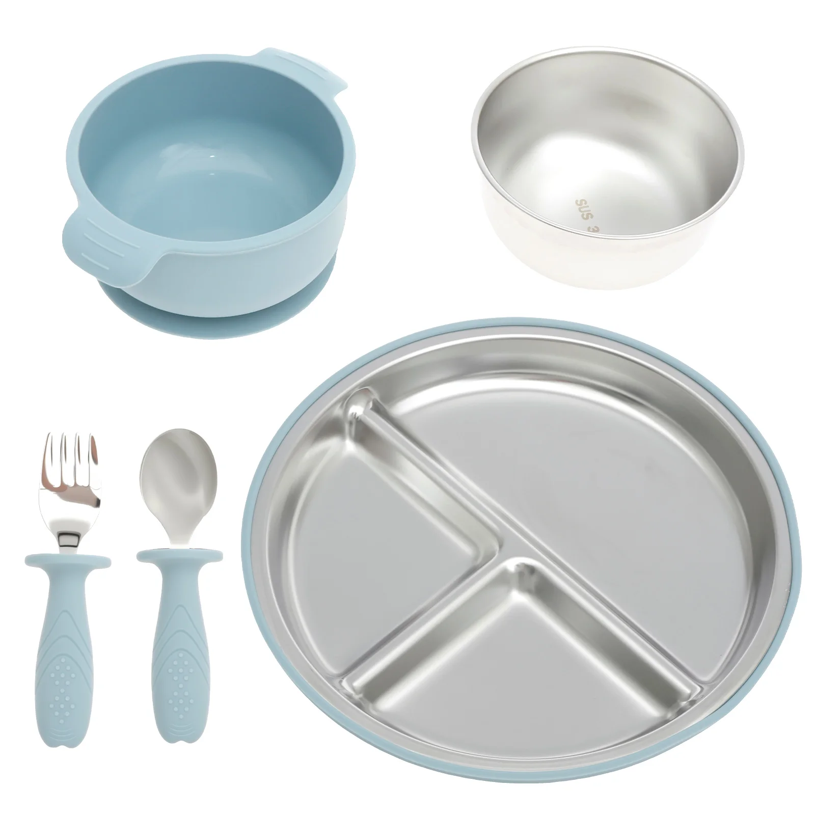 

4Pcs Baby Feeding Set Includes Plate Bowl Fork and Spoon Dishwasher Safe Baby Weaning Set to Develop Self Feeding Skills