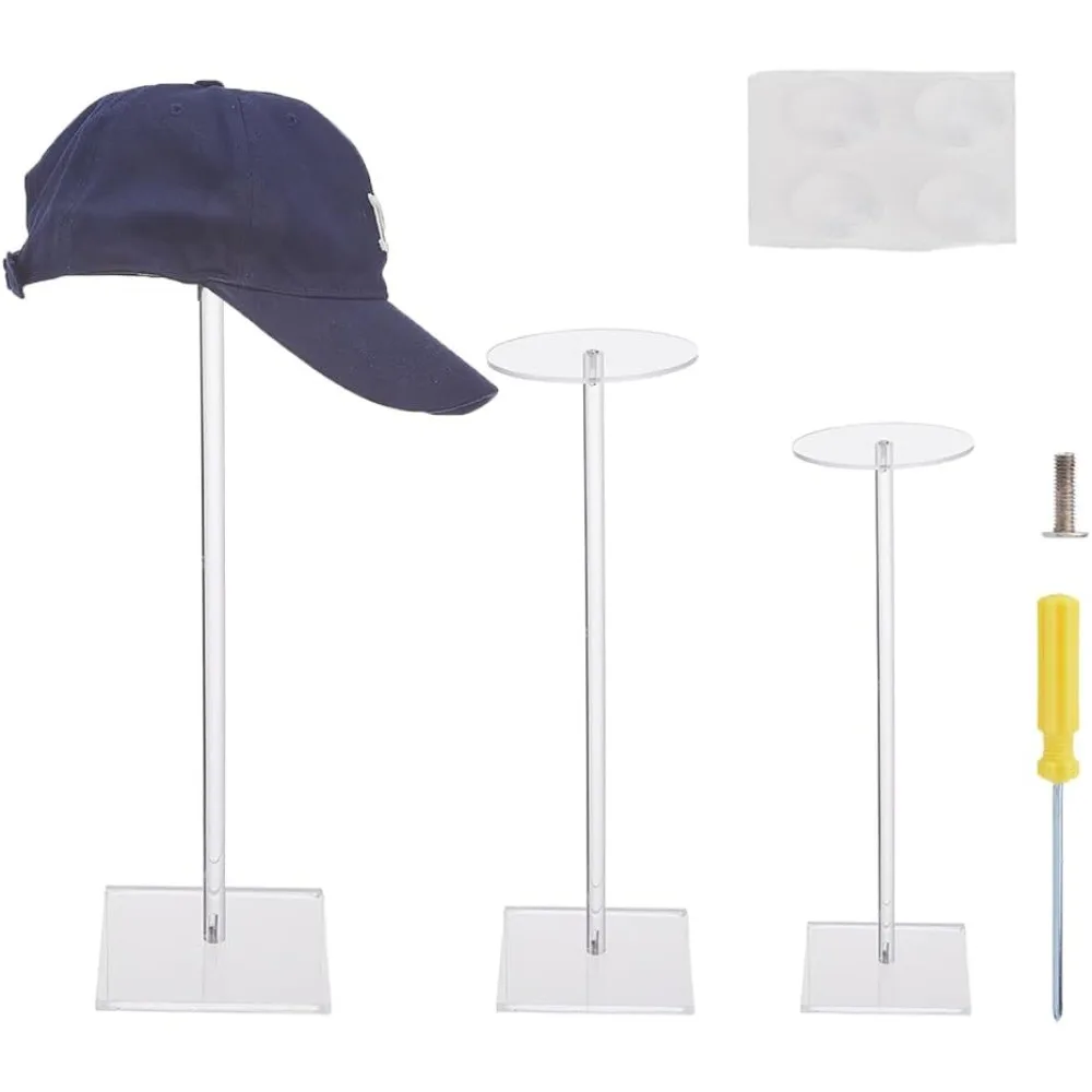 

3 Styles Acrylic Hat Stand 3 Sets Wig Display Rack Stand Clear Square Round Riser Barbell Pedestal Display Riser Hat Storage