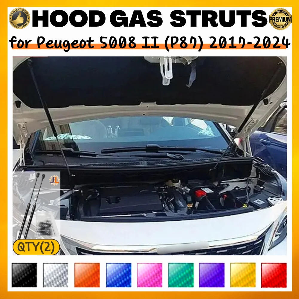 

Qty(2) Hood Struts for Peugeot 5008 II (P87) 2017-2024 Front Bonnet Modify Gas Springs Shock Absorbers Lift Supports Dampers
