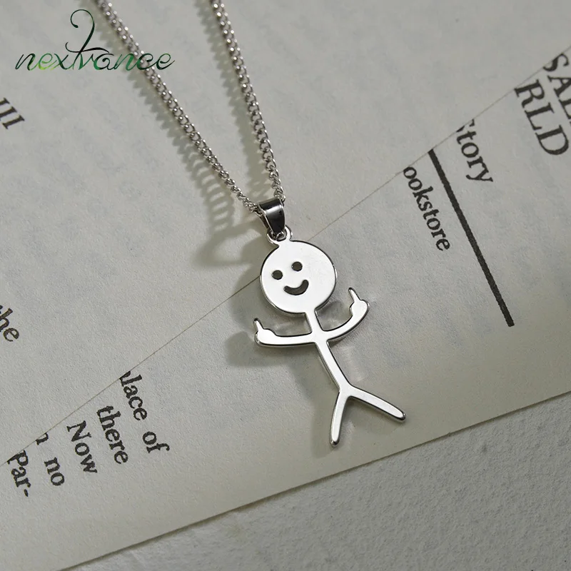 Hip Hop Fuxk You Middle Finger Stickman Necklace Rock Punk Funny Doodle Pendant Necklace for Women Men Trend Jewelry Gifts