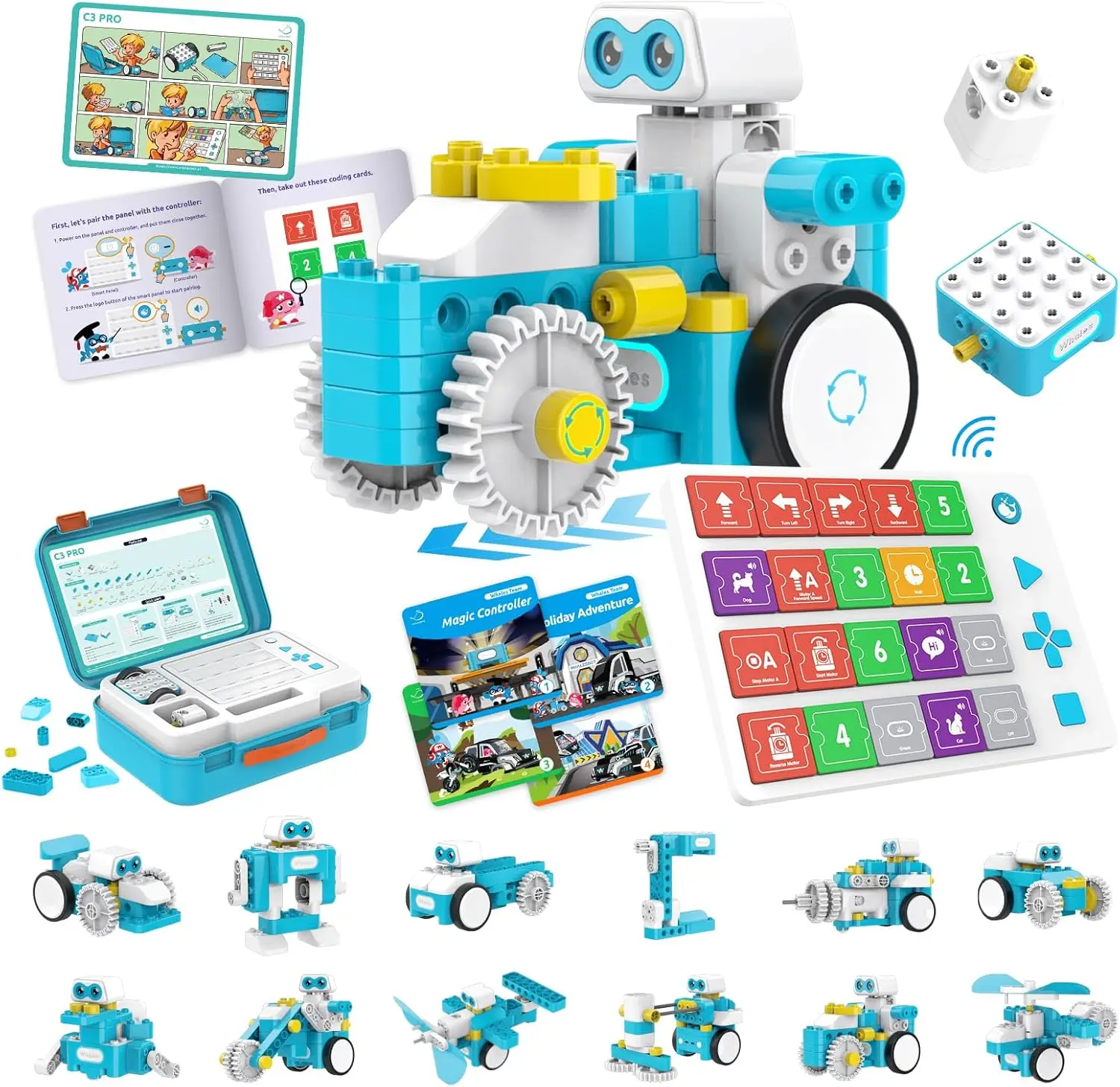 

Pro 12-in-1 Remote Control & Coding Robot Kit for Kids 4+, Advanced Smart Panel & Cards Programming, Educational STEM Toy, Bl