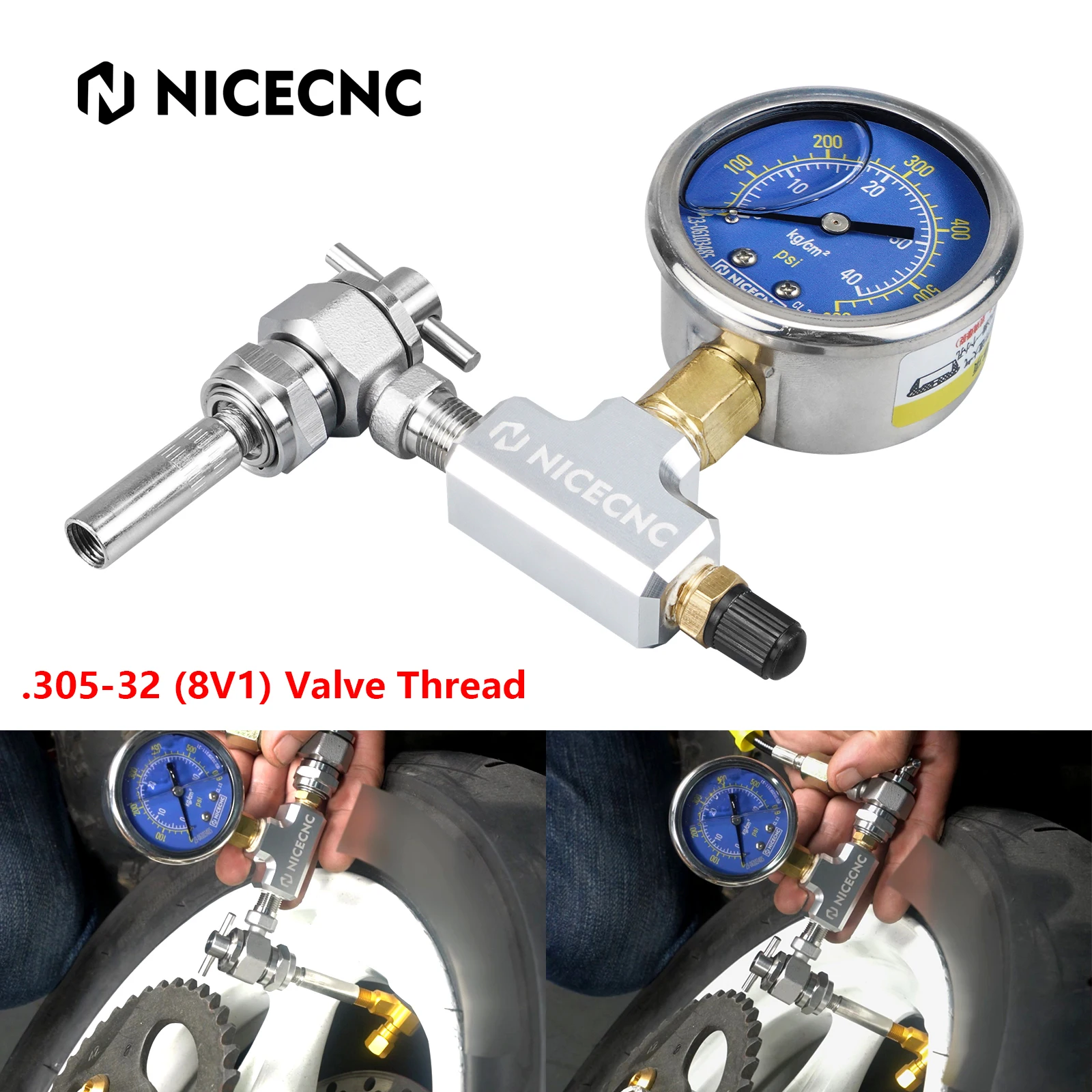 

.305-32 8V1 Valve 600psi ATV UTV No Loss Air Chuck Nitrogen Filling Tool Gauge Kit for Yamaha YZF Raptor 700 Polaris RZR CanAm