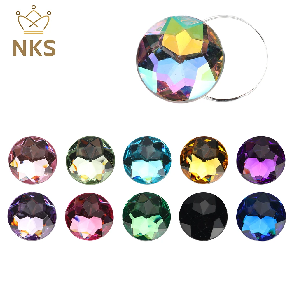 NKS-piedras redondas de colores sin fijación térmica, apliques de diamantes de imitación acrílicos con reverso plano, accesorio para ropa y vestido,