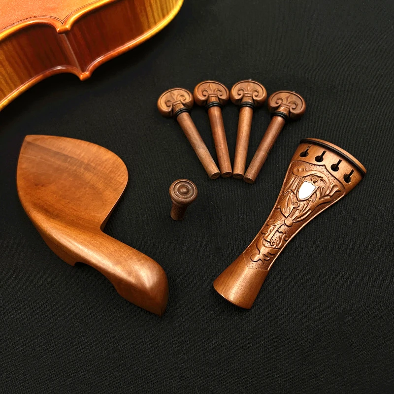 Violin 4/4 Carved patterns jujube wood Ebony Tailpiece+Tuning pegs+Endpins+Chin rest/Chin Holder fiddler accessories parts