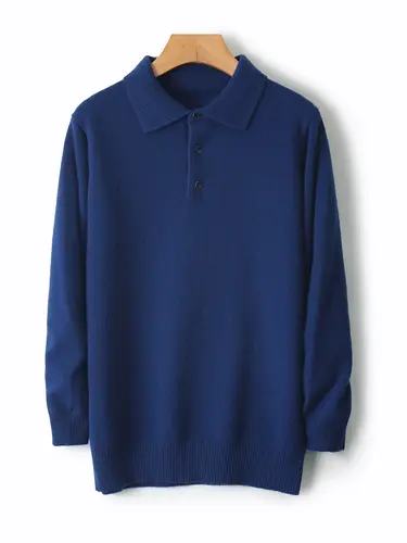 Smart Casual Autumn Winter Man Sweater Classic 100% Merino Wool Knitted Pullover Polo Collar Long Sleeve Clothes Tops Men Jumper - Image 3