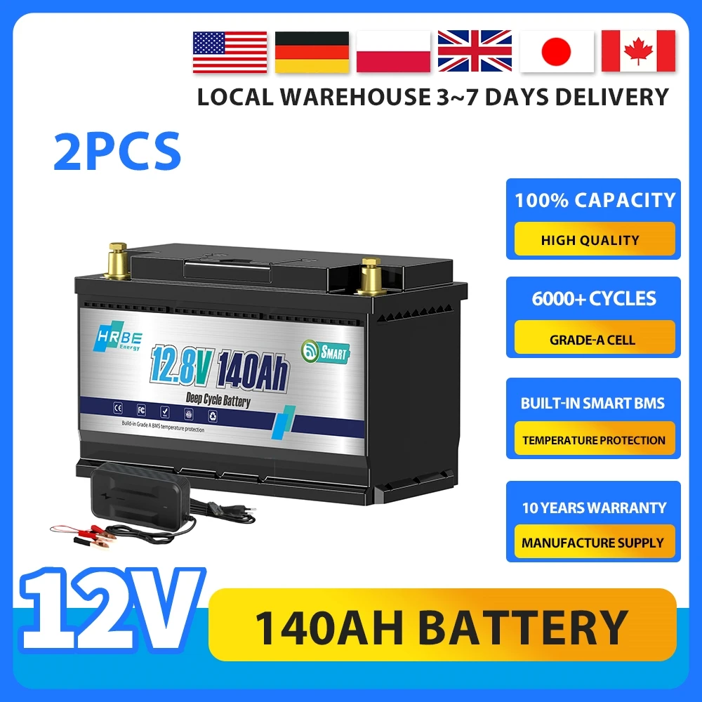 

12V 140Ah LiFePO4 Battery 2 Pack,Lithium Batteries,Deep Cycle Lithium Iron Phosphate Battery for RV,Trolling Motor,Solar Power