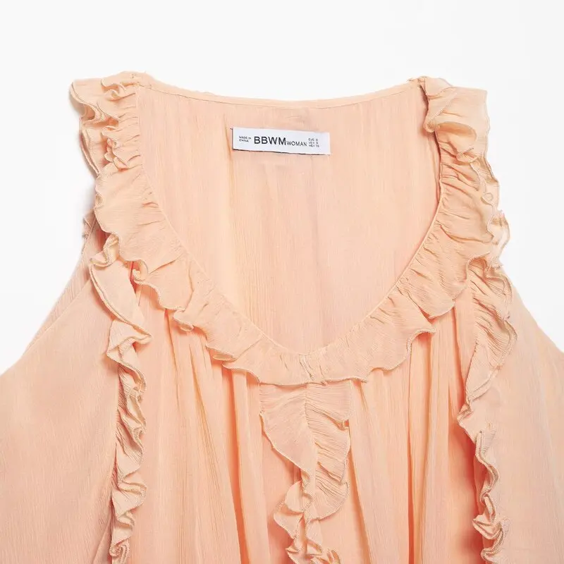 

Spring 2025 Women's Faion V-ne Svel Top Design Sensation Layered Decoration New Arrival Loose Fit Regular Length
