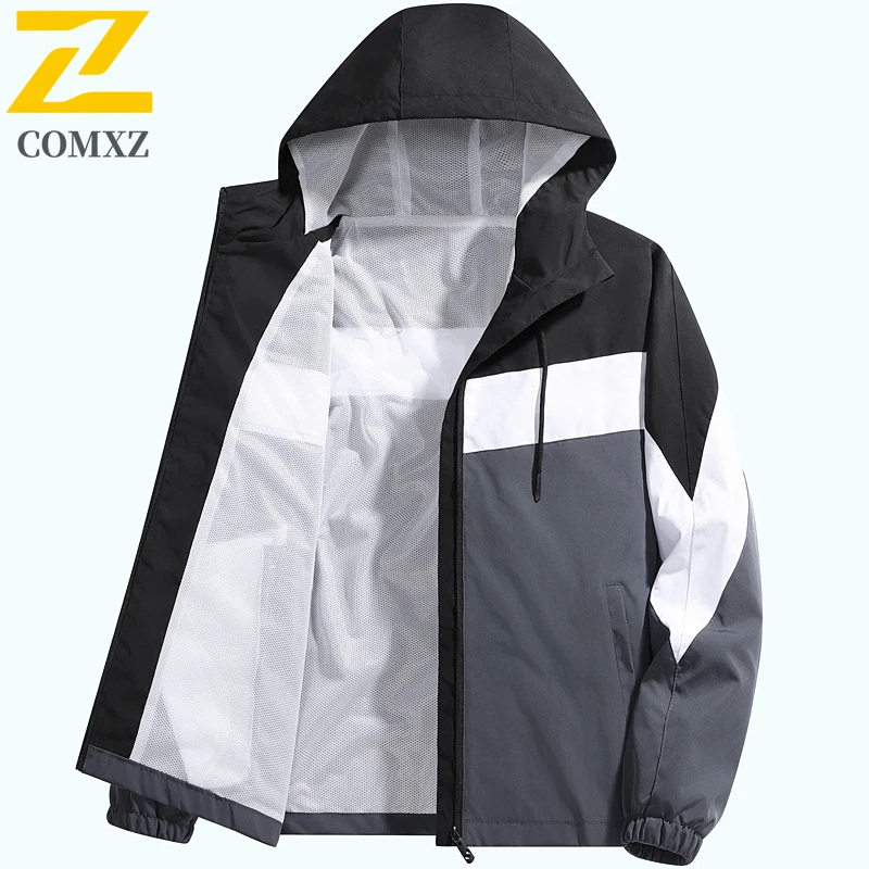 

COMXZ 2025, осеннее новое пальто, мужской новый кардиган с капюшоном, толстовка, тонкая спортивная одежда, повседневная спортивная ветровка, уличная трендовая лоскутная одежда