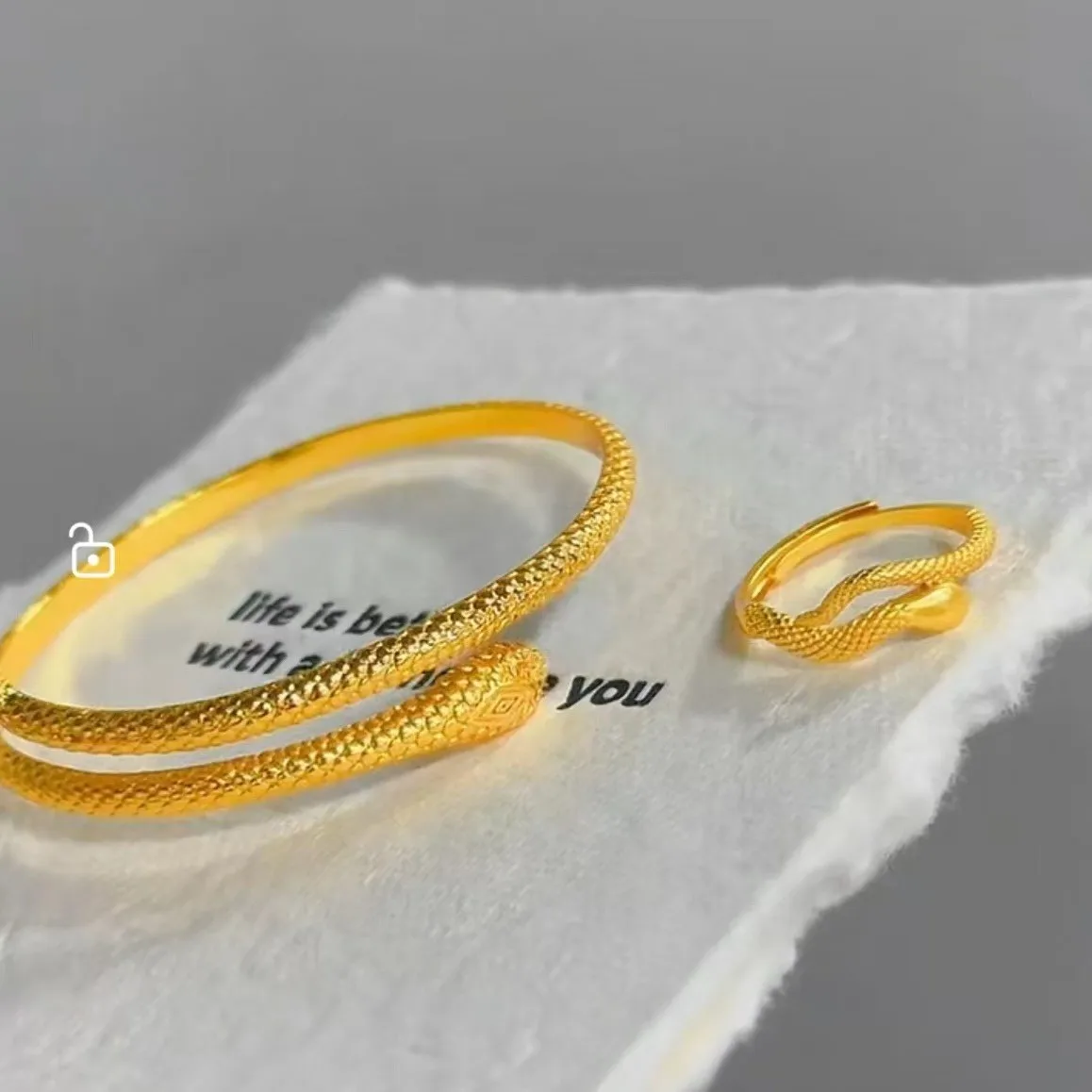 9999 Ancient Dharma Spirit Snake Bracelet Ring Set 24K Internet Celebrity Same  Serpentine Bracelet Adjustable Plate  Handpiece