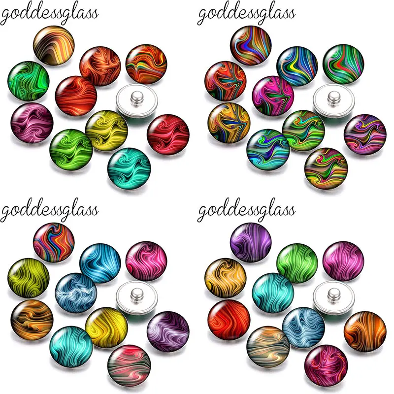 

New Colorful water ripple Wavy Pattern 10pcs Round photo 12mm/18mm snap buttons for 12mm/18mm snap necklace DIY findings jewelry