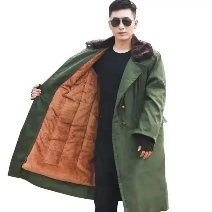 Unisex Winter Cotton Trench Coat   Men's Winter Thick Warm and Cold Protection Clothing Long Military Cotton Green Padded Jacket
