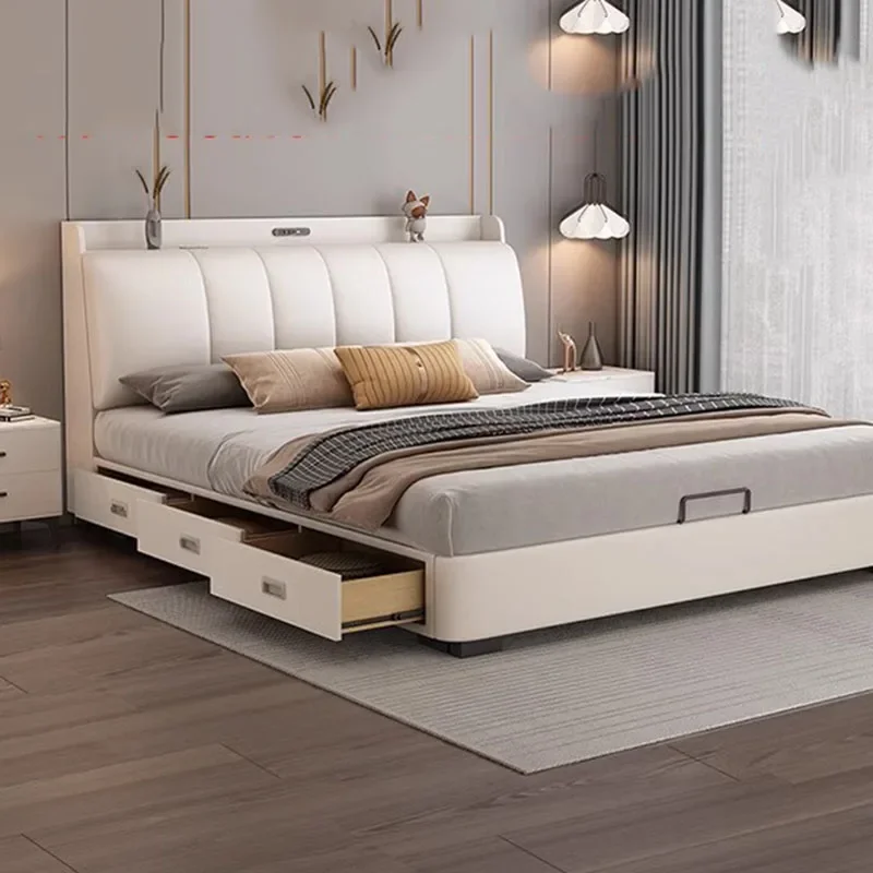 

Luxury Royal Double Bed Modern Whitr Wood King Size Frame Double Bed Headboard Sleeping Letti Matrimoniali Furniture For Bedroom