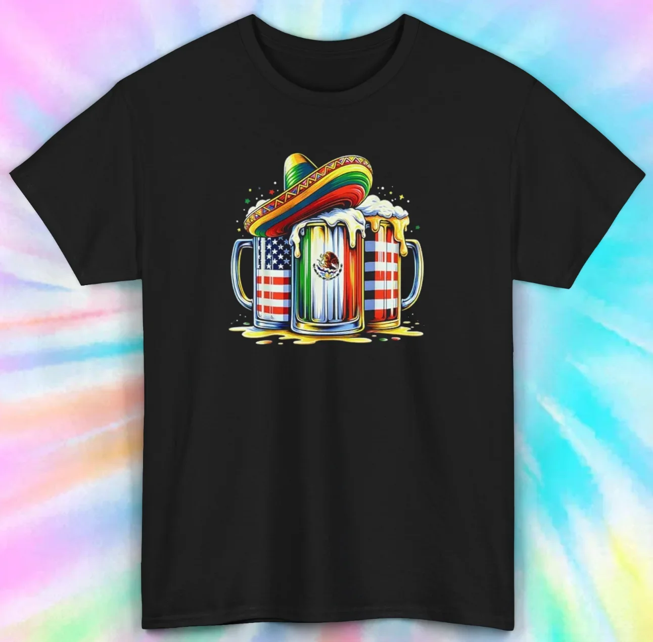 Cinco de Mayo Beer Mugs | Flag Sombrero | Festive Graphic Tee | S-5XL