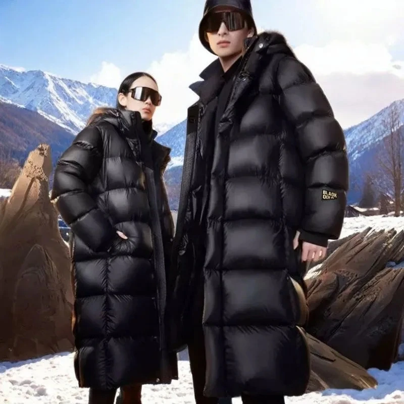 2026 New Down Cotton Jacket For Men Women Black Gold Knee Length Winter Outdoor Bread Jacket Medium To Long Loose Jacket Trendy