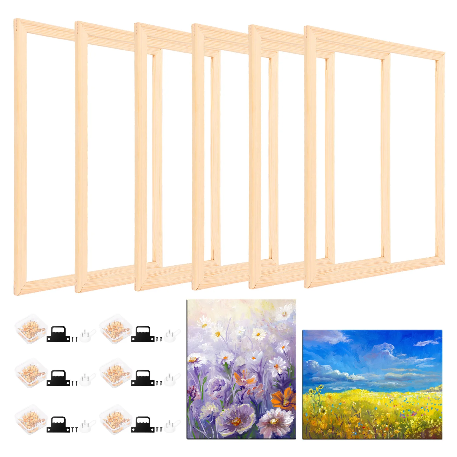 4/6 Sets Canvas Stretcher Bar Kit Solid Wood Tenon Canvas Frame with Hardware Accessory DIY Art Stretching Frame for Home Studio