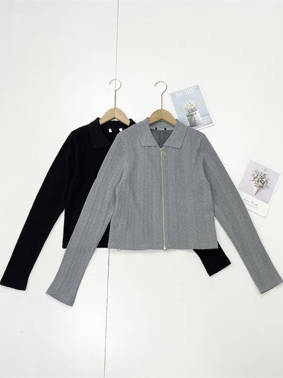 

Осень-зима, женский длинный кардиган на молнии с вязаным воротником све, открытый кардиган, сладкий цвет, F2, качество, Новое поступление