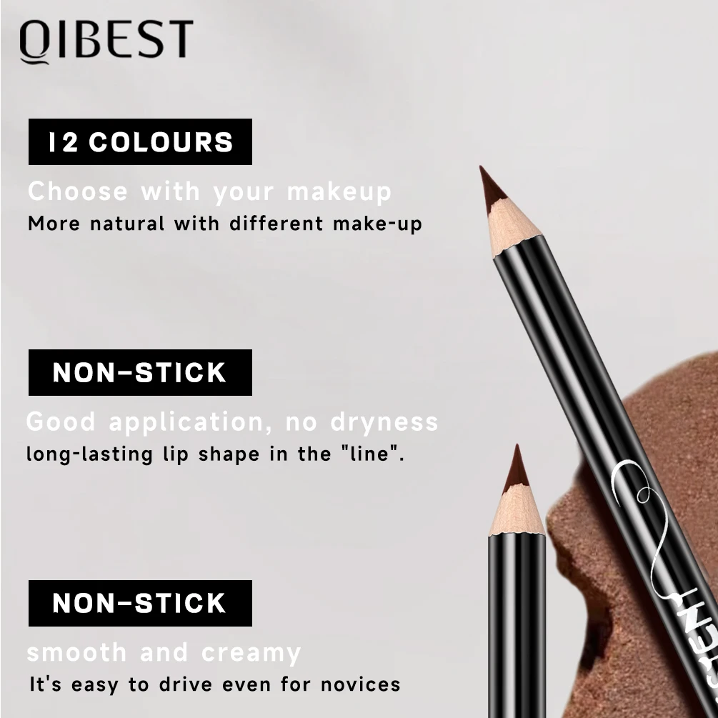 QIBEST Matte Lip Liner Pencil Sets, maquiagem duradoura, Lipliner preciso, caneta de contorno, contorno para lábios, 12 cores