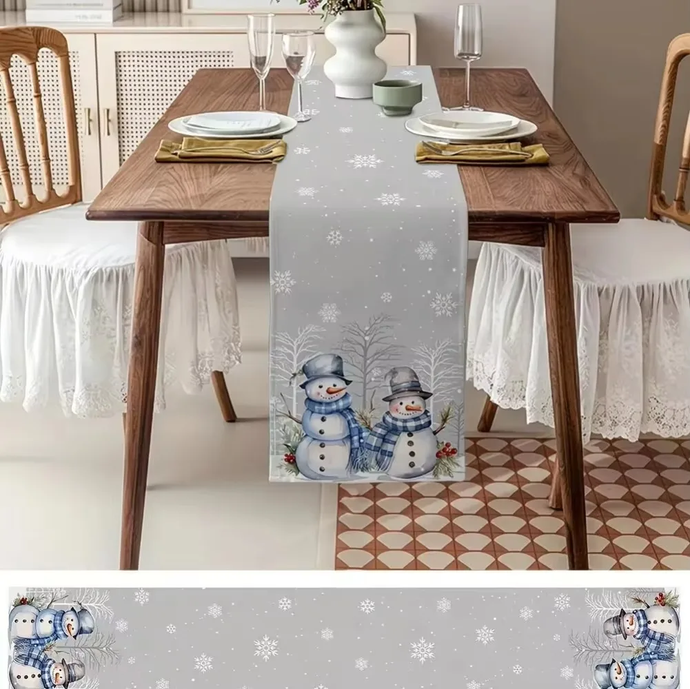 Linen Table Runner Highl Cow in Santa Hat on Off White Rustic Farmhouse Christmas Table Decor  Holiday Gathering