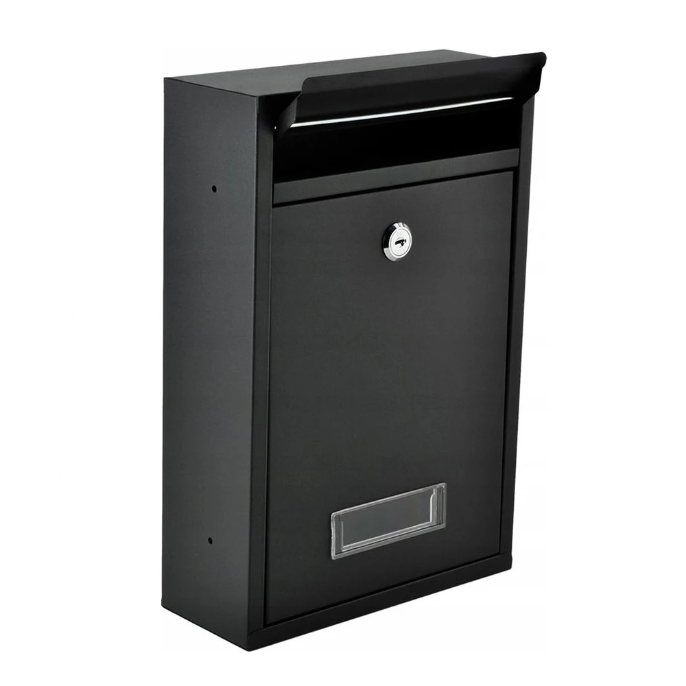 Wall Mounted Locking Mailbox With Key Black Iron/Steel Box Without Handle