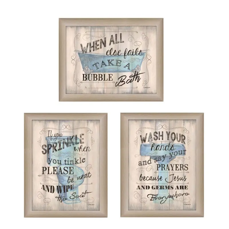 

Bathroom Humor Collection 3-Piece Vignette By Debbie DeWitt, Printed Wall Art, Ready To Hang Framed Poster, Beige Frame