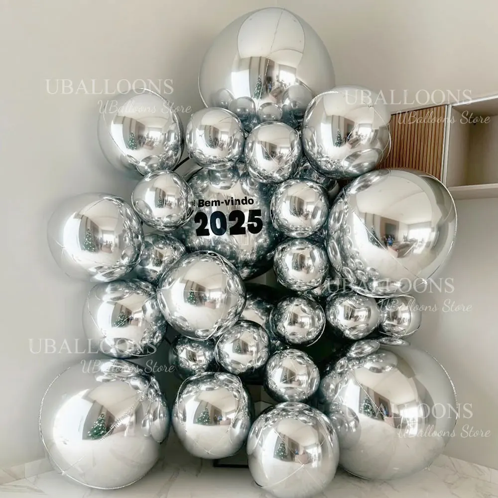 10~70 Zoll Silber 4D Runde Luftballons Metall Gold Silber Große Riesenfolie Runde Luftballons für Geburtstag Hochzeitstag Party Deko – Detail 11