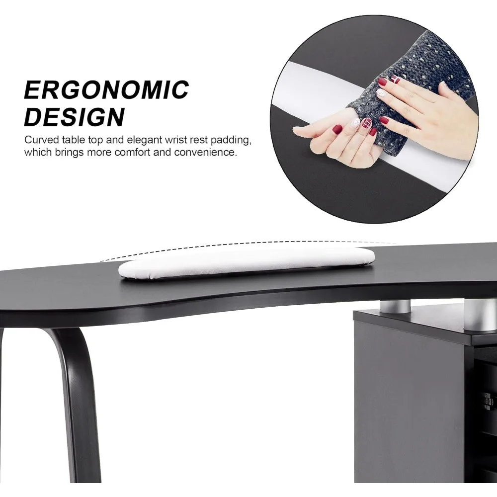 MESA DE MANICURA para salón de belleza, escritorio profesional para uñas, diseño ergonómico, materiales resistentes a acetona, color negro