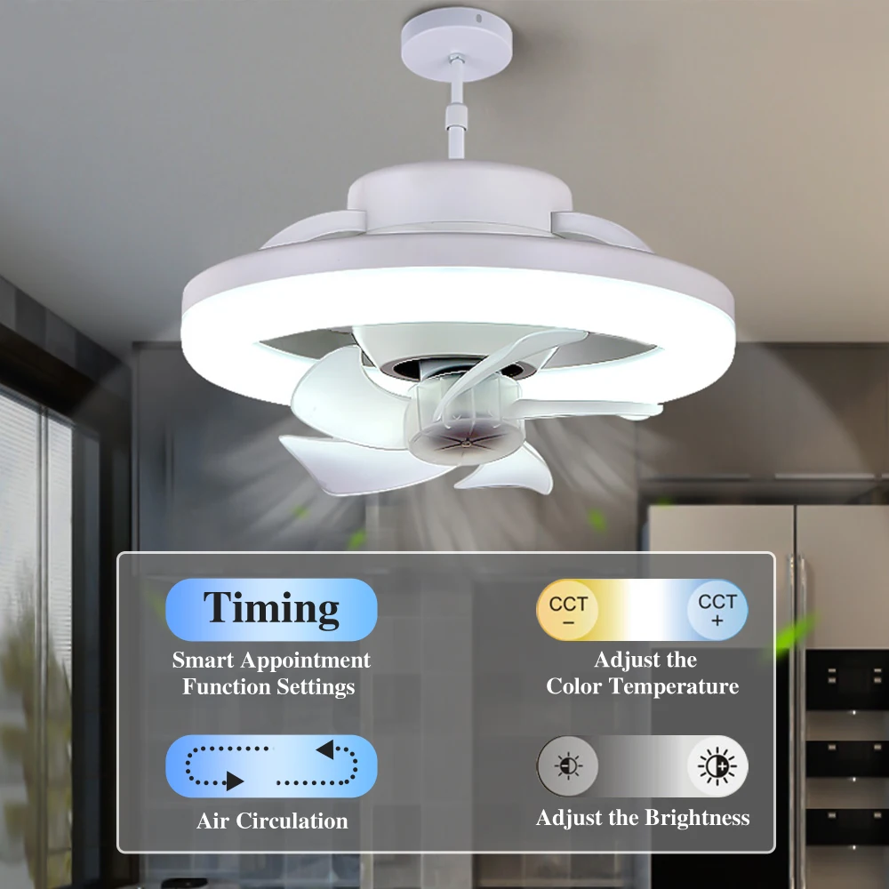 LED 램프 타이밍 무소음 팬, 조명 및 제어 기능, E27 베이스 AC85-265V, 3 색 온도, 360 ° 회전, 48W, 60W