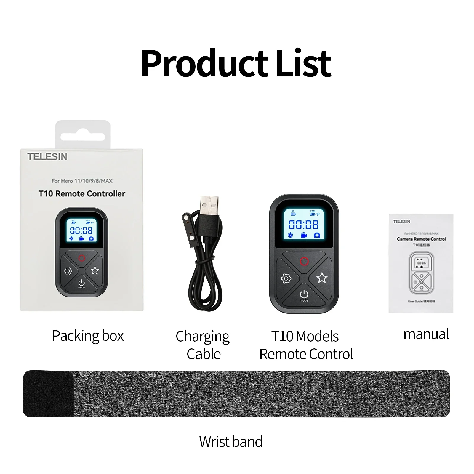 TELESIN-Télécommande Wi-Fi et Bluetooth pour GoPro, accessoire d'appareil photo, écran LED, 80m, fore13, 12, 11, 10, 9, 8 Max