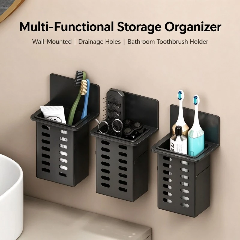 Bathroom Storage Rack Functional Toothpaste Bathroom Toothbrush Stand Wall-Mounted Toothbrush Storage Rack Household Goods