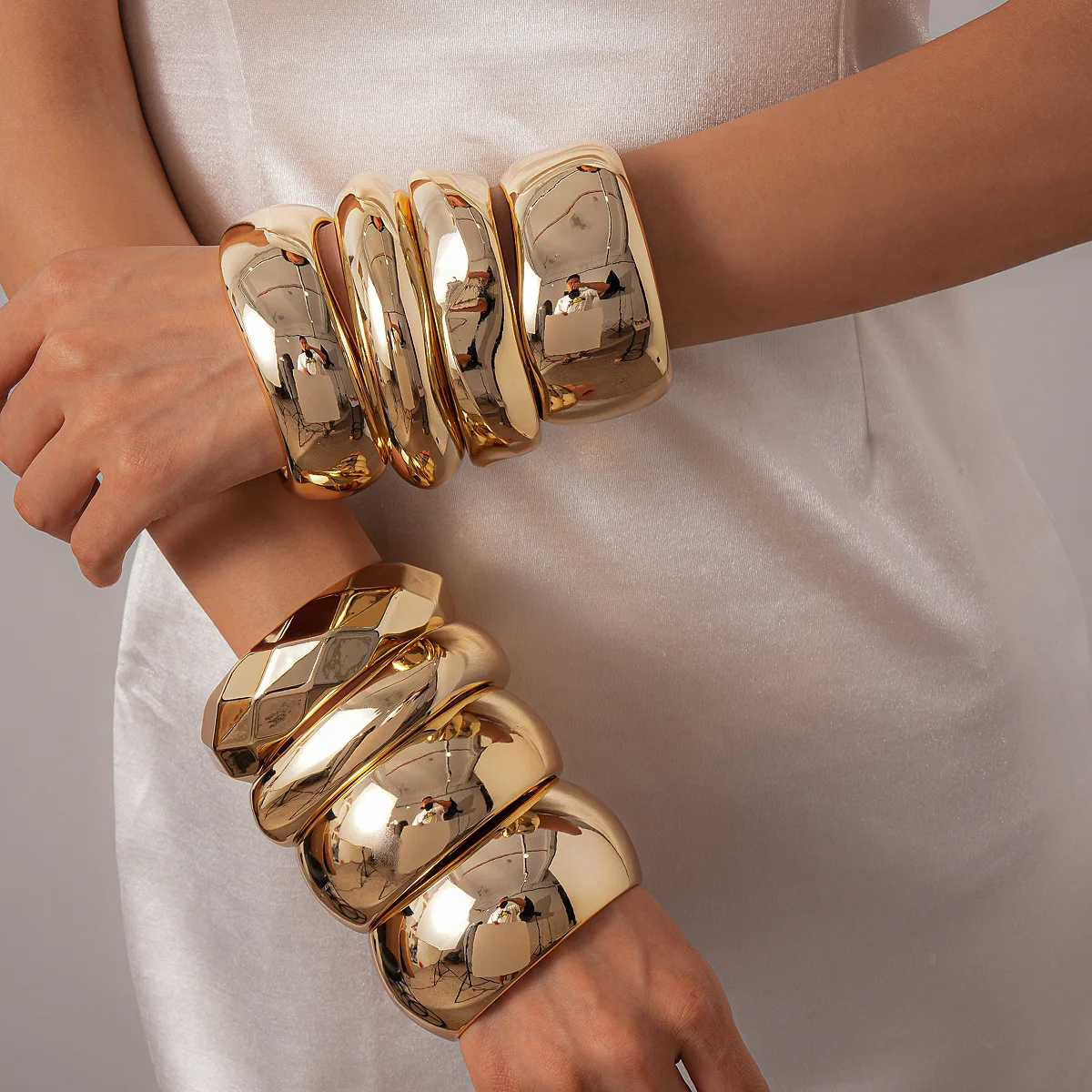 الذهب اللون غير النظامية هندسية أساور مستديرة أساور للنساء الرجال الشرير الاكريليك أساور حفلة اليد مجوهرات زوجين الهدايا F #2