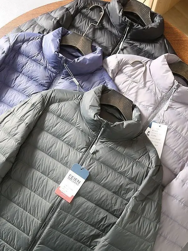 

Мужская легкая теплая осенне-зимняя куртка из пухового хлопка, не объемная, с воротником-стойкой, ультратонкая, теплая, в повседневном стиле, с обычными рукавами