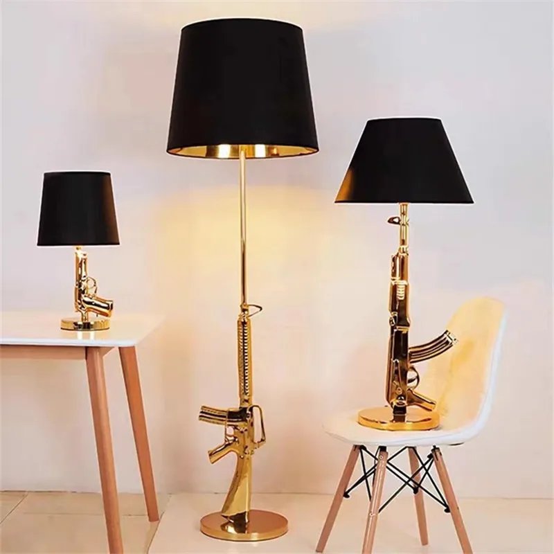 creative resin standing light ak47 lampada de assoalho sala de estar estudo escritorio lampada de leitura quarto art decor dourado prata 01