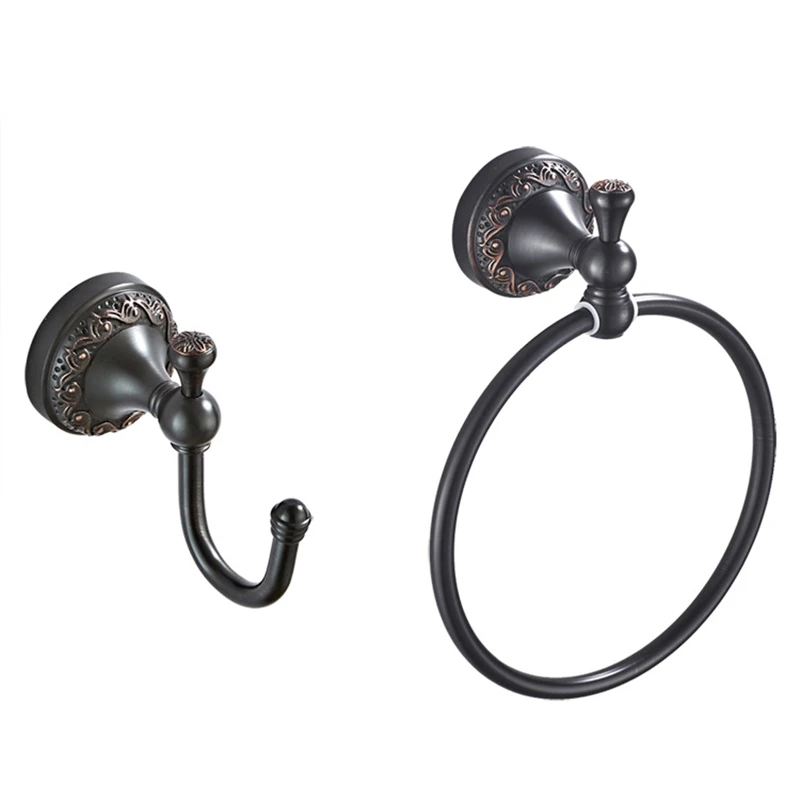 1Set Retro Bathroom Black Bronze 18cm Towel Ring and Coat Hook 2-In-1 Combination Two-Pack Bathroom Pendant