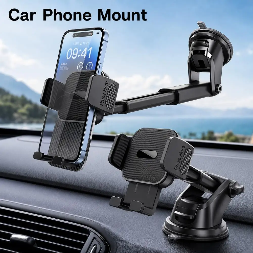 Car Phone Holder Suction Cup Dashboard Windshield Mount Extendable Long Arm Universal Mobile Stand For iPhone Samsung Xiaomi