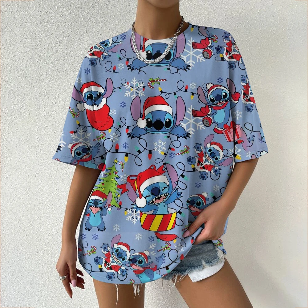 Women's T-Shirts For Women Disney Stitch print Tees Casual Street Femalewear Summer Oversized T-Shirt Fashion Lady Y2k Clothing image 4