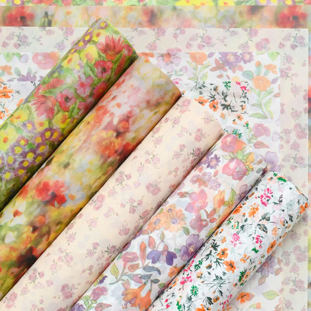 10 Sheet/Set 50 X 70 Cm Vintage Floral Printed Craft Paper Wrapping Tissue For Diy Floral Bouquet Decor Gifts Wrapping Paper