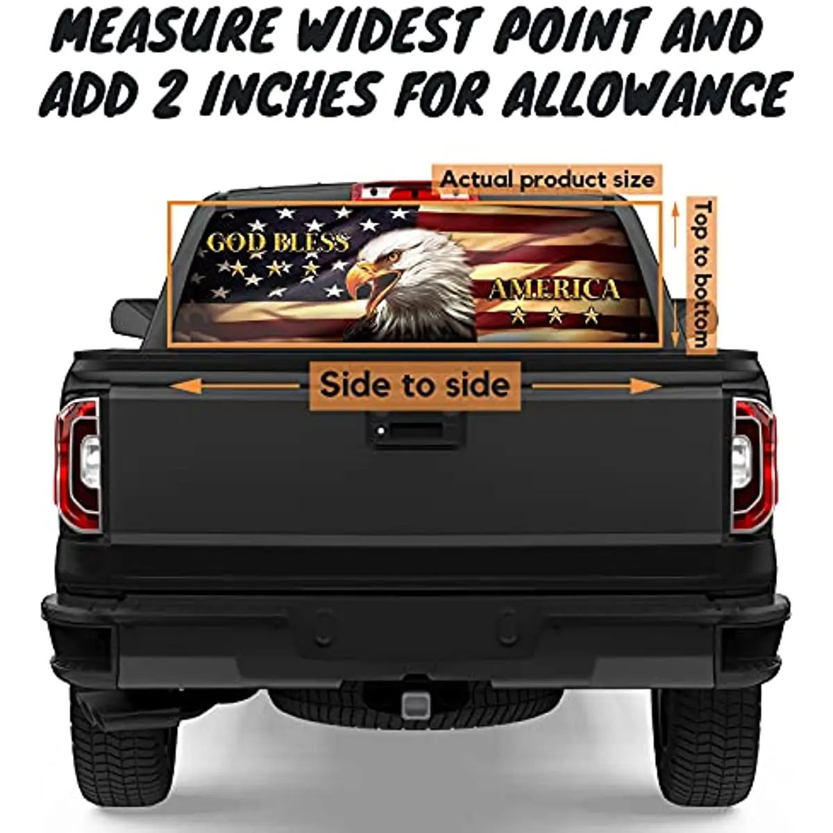 Oasisdream Rear Window Sticker for Truck Car SUV Van God Bless Eagle American Flag Perforated Vinyl Decal Patriotic Decoration S