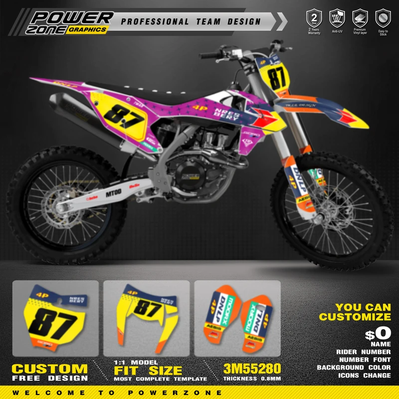 PowerZone Custom Team Graphics Backgrounds Decals Stickers Kit For KTM SX SXF MX 16-18  EXC XCW Enduro 17-19 125 to 500cc 135